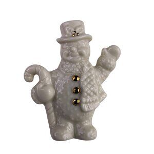 Lenox Holiday Snowman Brooch Pin Ivory Porcelain Gold Collectible